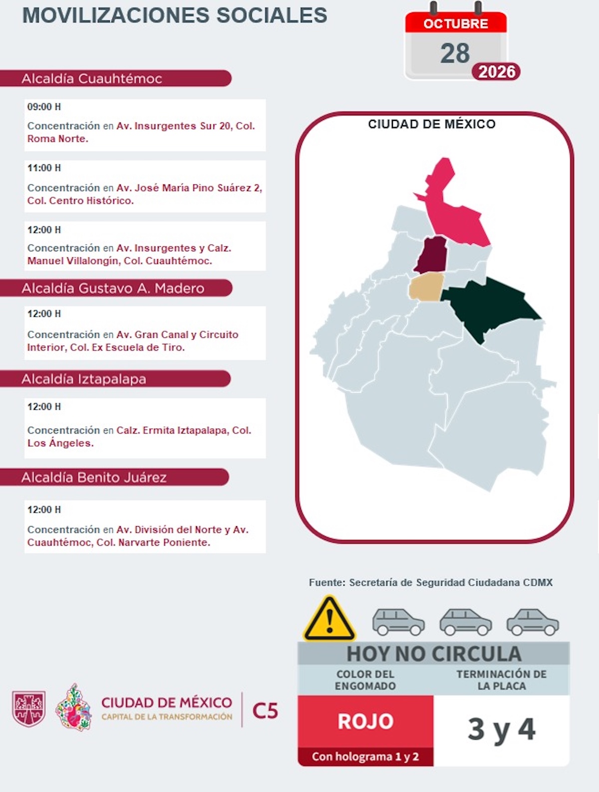 Alcaldías afectadas por protestas en CDMX hoy 28 de octubre