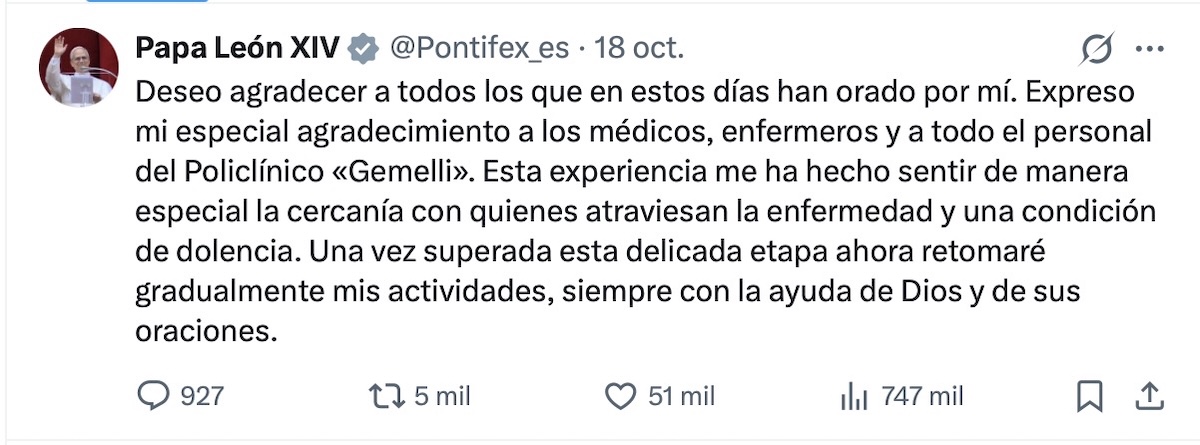 El Papa León reapareció este domingo