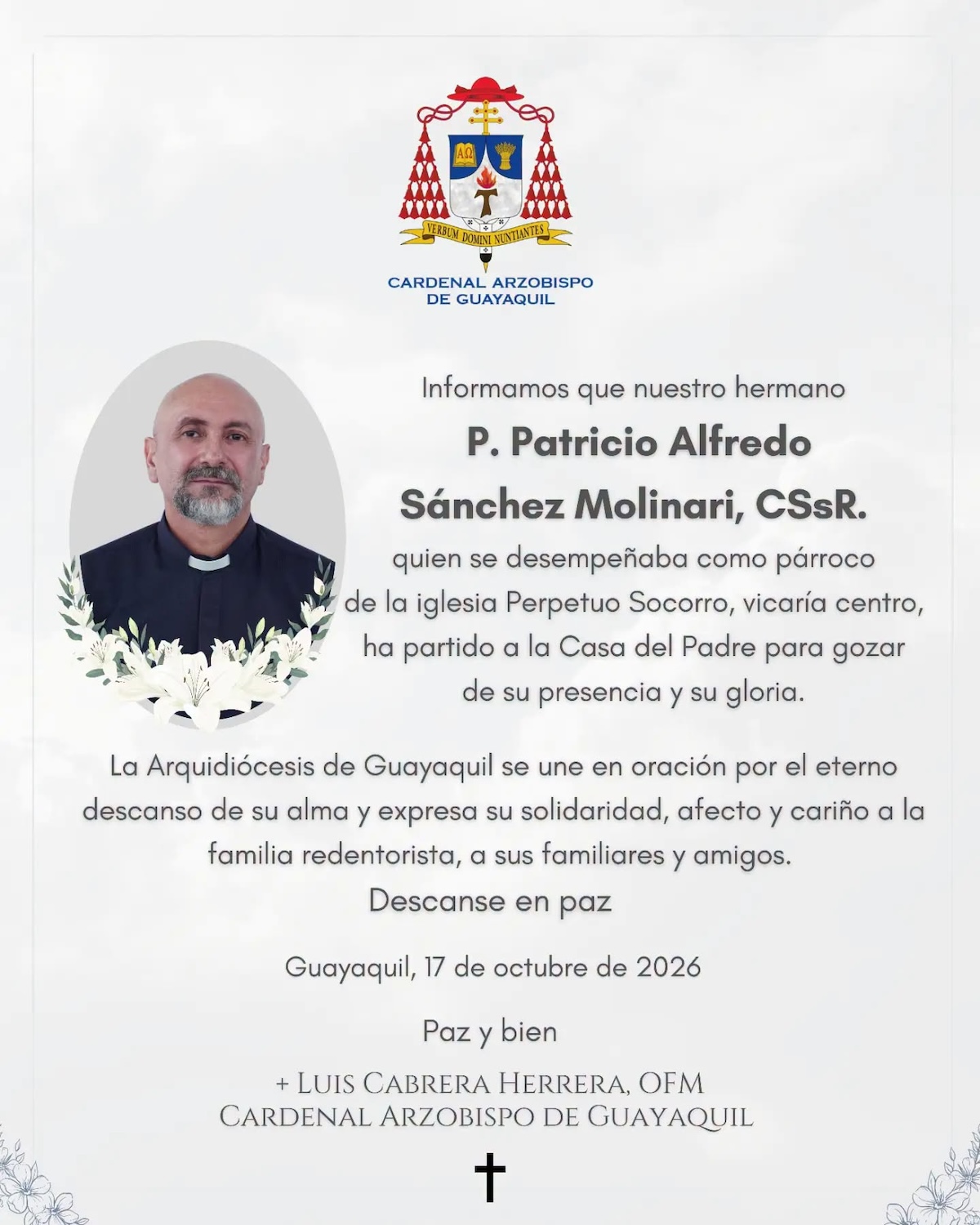 Sacerdote muere tras caerle una cruz durante una misa en Ecuador